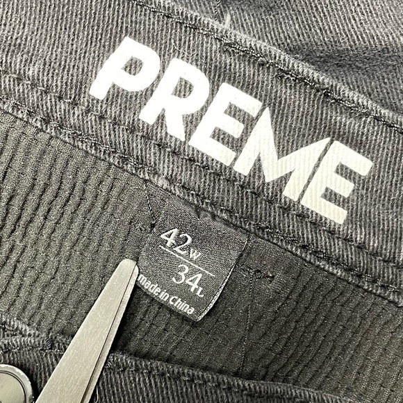 Preme Men’s Black 42x34 Devotion Moto Distressed Skinny Jean Red White Stripes - Picture 9 of 13